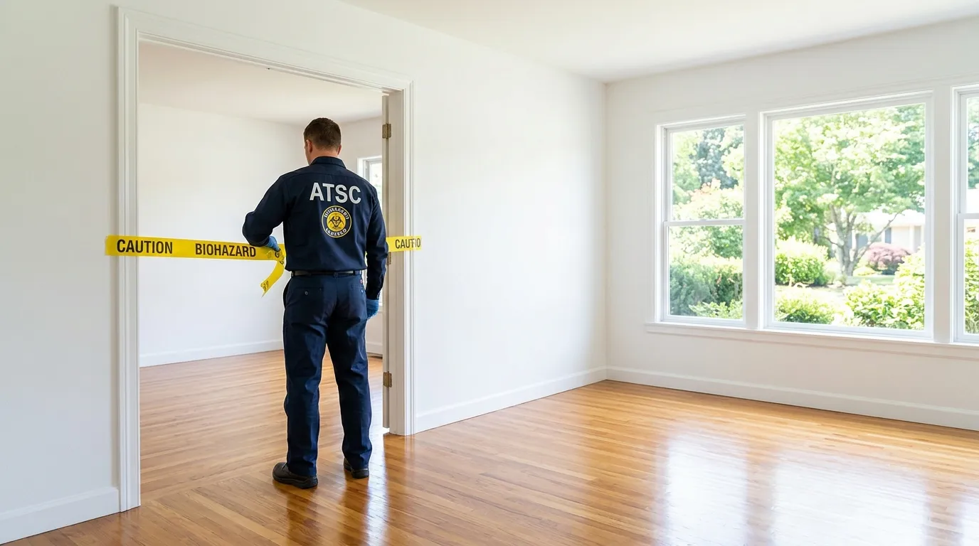 Certified biohazard cleanup crew performing Decomposition Cleanup in Woodlake